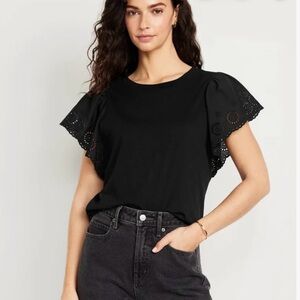 Old Navy Cutwork-sleeve mixed fabric top